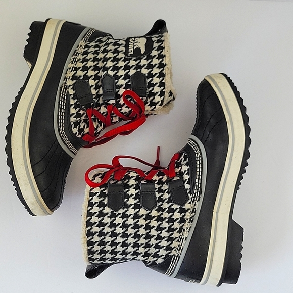 Sorel Tivoli Houndstooth Waterproof Duck Boots Black & Cream Size 7 - Picture 2 of 12
